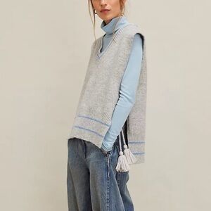 Free People Gray & Blue All Star Stripe Poncho